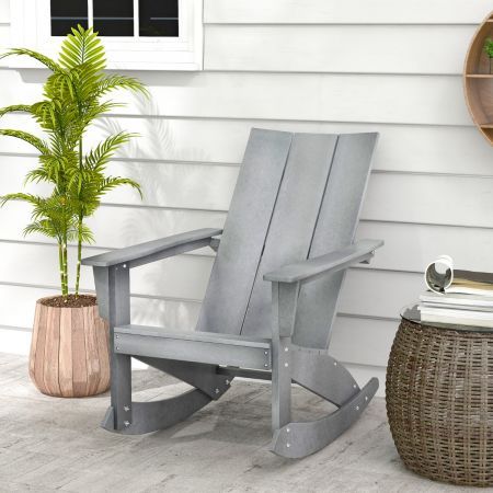 Waterproof Adirondack Rocking Chair with Curved Back And Rounded Armrest for Balcony/Backyard