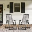2 Pieces Patio Folding Chairs Metal Frame Armrest Garden Yard-Grey