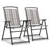 2 Pieces Patio Folding Chairs Metal Frame Armrest Garden Yard-Grey