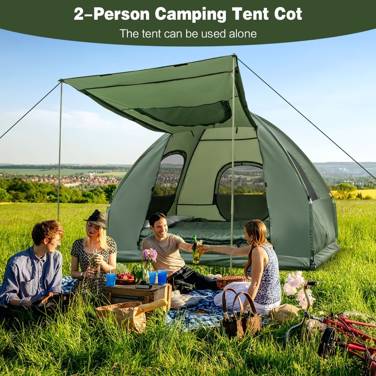 2-Person Foldable Camping Tent Cot with Air Mattress