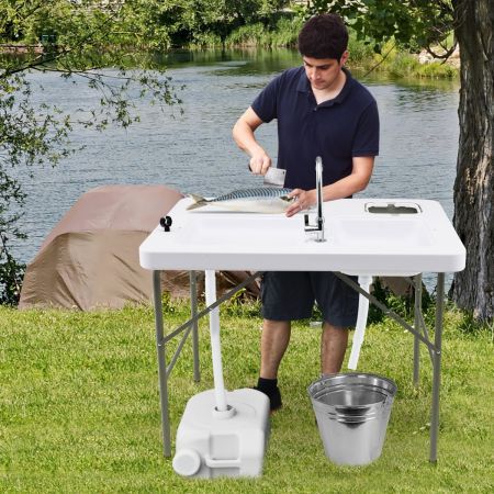 Folding Fish Fillet Station with 2 Built-in Sinks for Camping