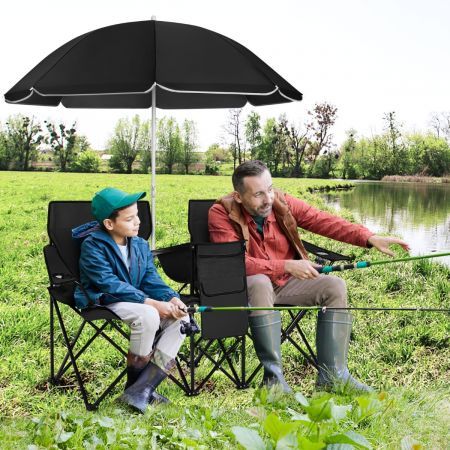 Folding Camping Loveseat  with Removable Umbrella and Cupholder