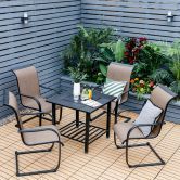 Outdoor Fire Pit Dining Table with Mesh Cover for Poolside