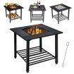 Outdoor Fire Pit Dining Table with Mesh Cover for Poolside