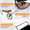 Outdoor Wood Burning Fire Pit with Firewood Rack & Handle & Wheels