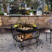 Outdoor Wood Burning Fire Pit with Firewood Rack & Handle & Wheels