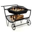 Outdoor Wood Burning Fire Pit with Firewood Rack & Handle & Wheels