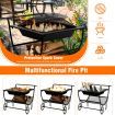 Outdoor Wood Burning Fire Pit with Firewood Rack & Handle & Wheels