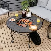 Patio Round Fire Pit Dining Table with Cooking Grill & Wood Grate