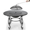 Patio Round Fire Pit Dining Table with Cooking Grill & Wood Grate