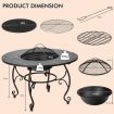 Patio Round Fire Pit Dining Table with Cooking Grill & Wood Grate