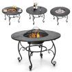 Patio Round Fire Pit Dining Table with Cooking Grill & Wood Grate