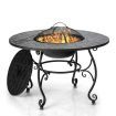 Patio Round Fire Pit Dining Table with Cooking Grill & Wood Grate