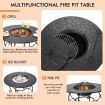 Patio Round Fire Pit Dining Table with Cooking Grill & Wood Grate