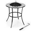 Outdoor Round Fire Pit Table with Mesh Screen Lid & Fire Poker