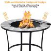 Outdoor Round Fire Pit Table with Mesh Screen Lid & Fire Poker