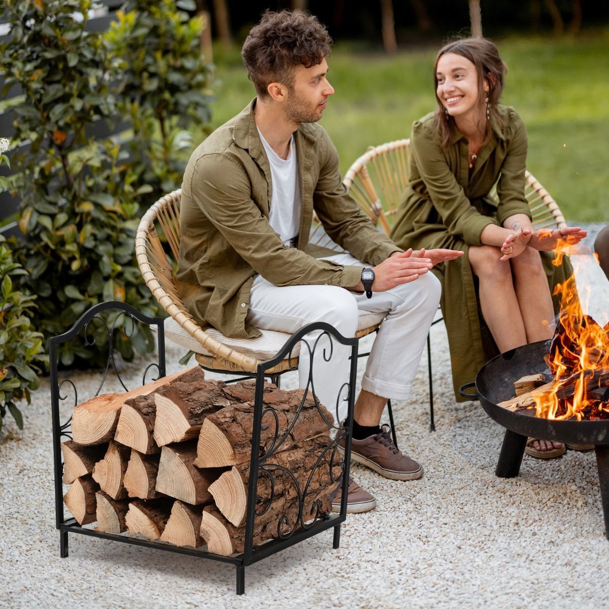 Heavy-Duty Steel Firewood Rack with 60kg Load Capacity for Indoor & Outdoor