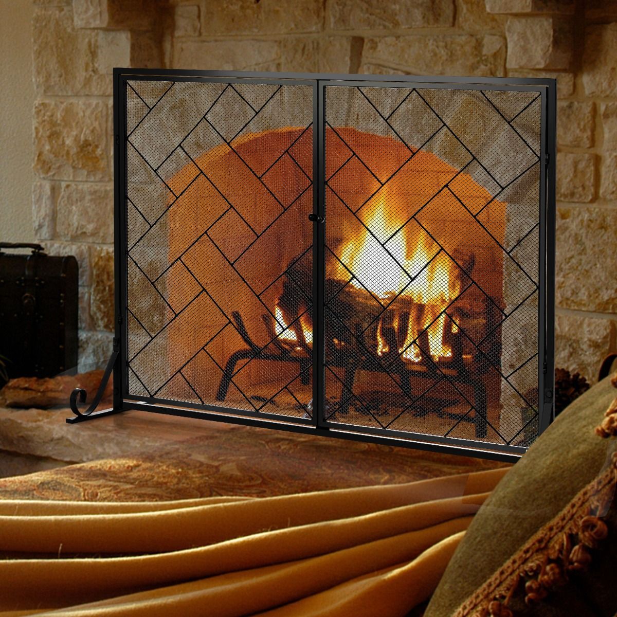 2-Panel Fireplace Screen with Double Door