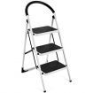 Folding 3 Steps Iron Stepladder with Platform & Handrail