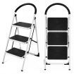 Folding 3 Steps Iron Stepladder with Platform & Handrail