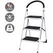 Folding 3 Steps Iron Stepladder with Platform & Handrail