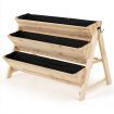 3-Tier Wooden Raised Garden Bed with Side Hooks & Storage Shelf for Plants