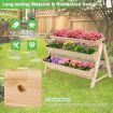 3-Tier Wooden Raised Garden Bed with Side Hooks & Storage Shelf for Plants