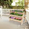 3-Tier Wooden Raised Garden Bed with Side Hooks & Storage Shelf for Plants