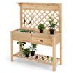 Wood Raised Garden Bed with Trellis & Open Storage Shelf & Drawer