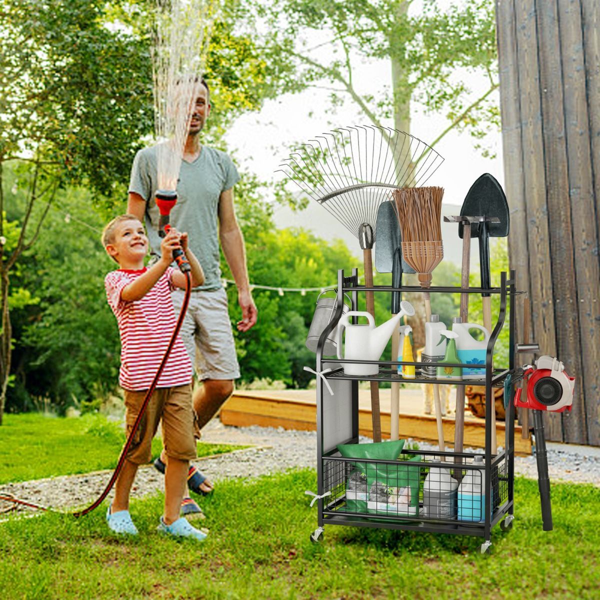 Garden Tool Organizer with Storage Bag for Long Handle Tool Storage