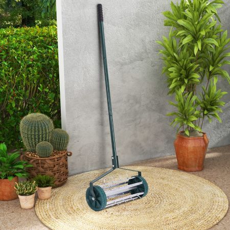 Rolling Garden Lawn Aerator Roller with 3-Piece Long Steel Handle