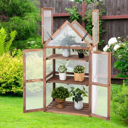 Portable Wooden Mini Greenhouse with Removable Shelves