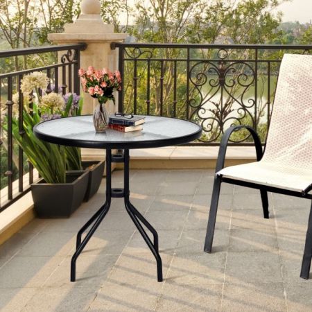 80 cm Round Coffee Table with Umbrella Hole for Patio