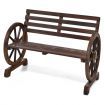 Wooden Wagon Wheel Garden Bench with 2-Person Slatted Seat for Outdoor