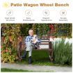 Wooden Wagon Wheel Garden Bench with 2-Person Slatted Seat for Outdoor