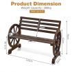 Wooden Wagon Wheel Garden Bench with 2-Person Slatted Seat for Outdoor