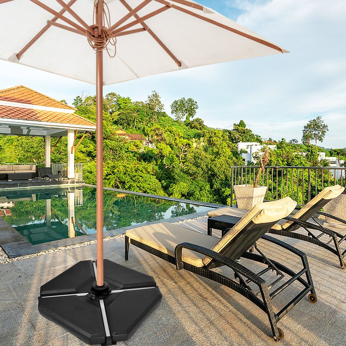 4 Pieces Cantilever Umbrella Base with Concave Handles