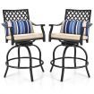 Set of 2 Outdoor Bar Height Chair with Soft Cushions for Poolside, Backyard, Garden