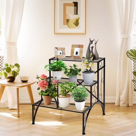 3-Tier Metal Plant Stand with Open Shelves for Garden