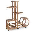 Multi-Layer Wooden Plant Stand with 360 degree Swivel & Lockable & Detachable Wheels