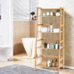 4-Tier Bamboo Plant Shelf with Guardrails for Patio, Bathroom