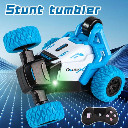 Stunt Acrobatic Tumbling Remote Control Car 2.4GHz 4WD RC Stand Up, Rotate, 360 Degrees Flips Toys with Lights(Blue)