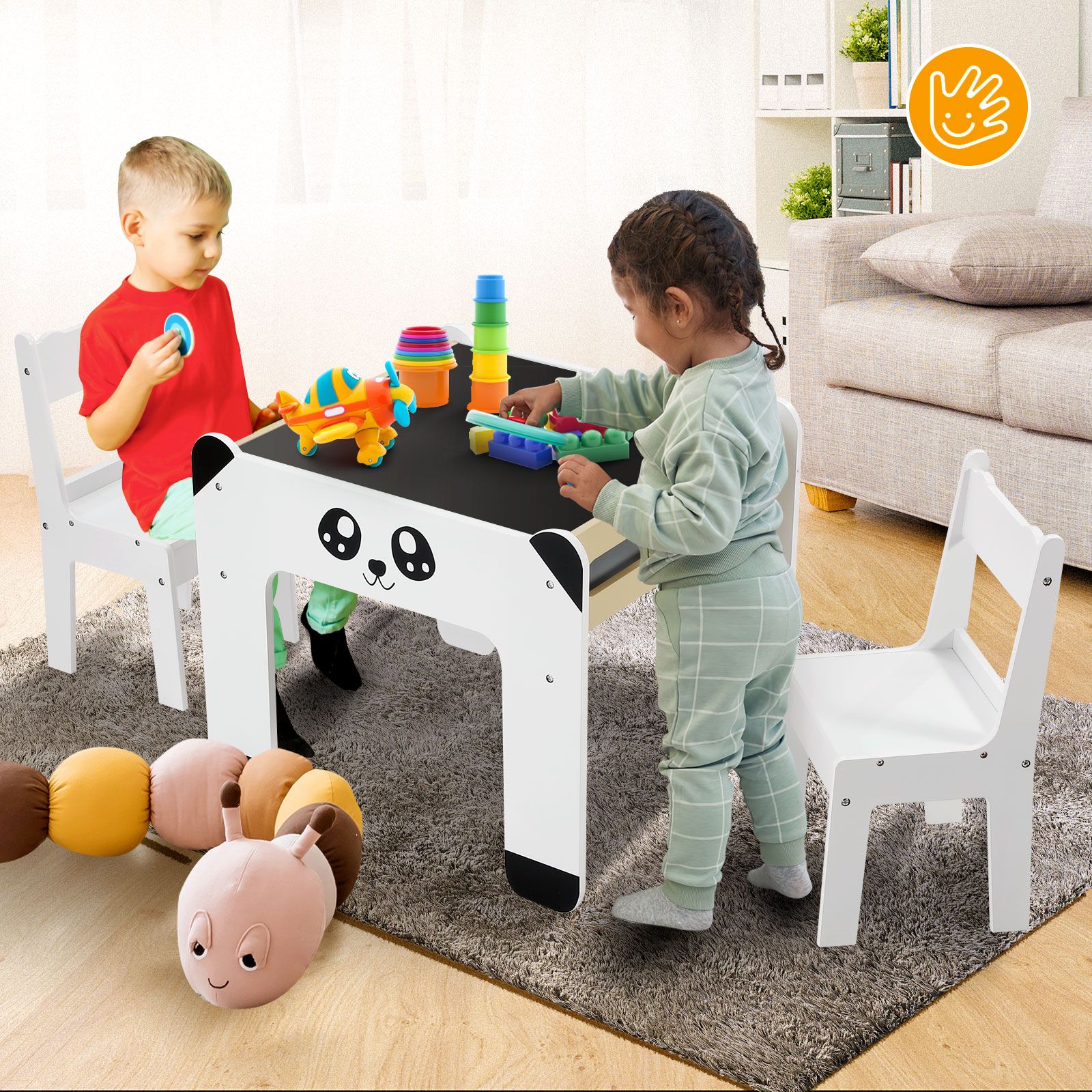 Kids Table and 2 Chairs Set Toddler Childrens Desk Furniture Baby Activity Centre Study Drawing Reading Wooden with Storage