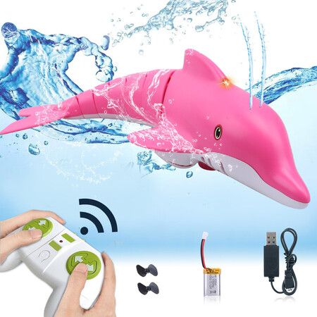 Remote Control Dolphin Toy 2.4G High Simulation Dolphin for Swimming Pool Bathroom RC Boat Shark Toys for 6+ Year Old(Pink)