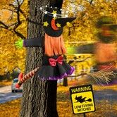 Crashing Witch Decor,Halloween Decorations Clearance Outdoor Witch Props Ornaments,Hanging into Tree/Porch Pole/Door/Indoor/Yard,with Adjustable Band,Outside Garden Funny Witches Flying Crashed