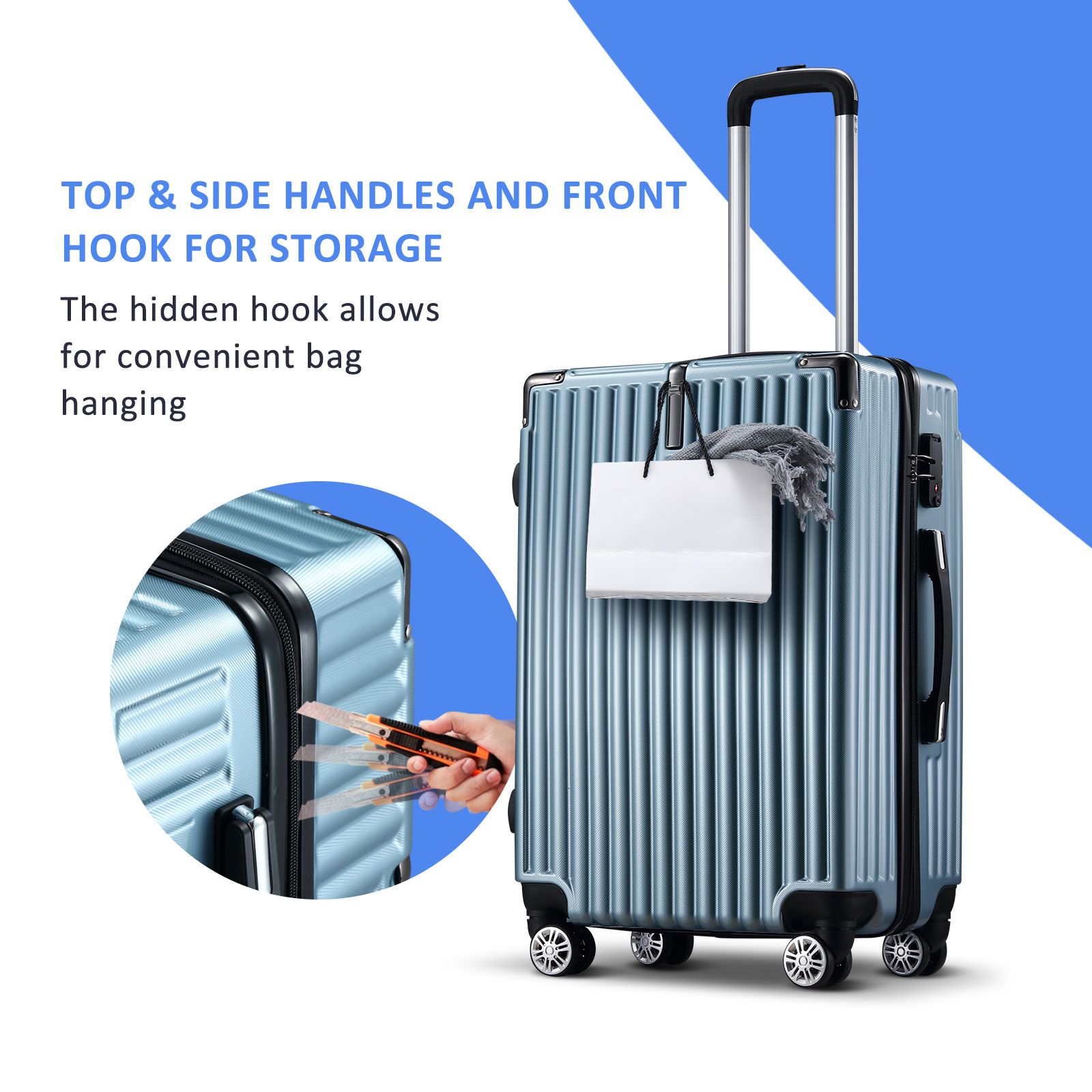 2 PCS Luggage Set Suitcases Carry On Spinner Traveller Bags Cabin Hard Shell Case Trolley Lightweight Travel Storage Rolling TSA Lock Ice Blue