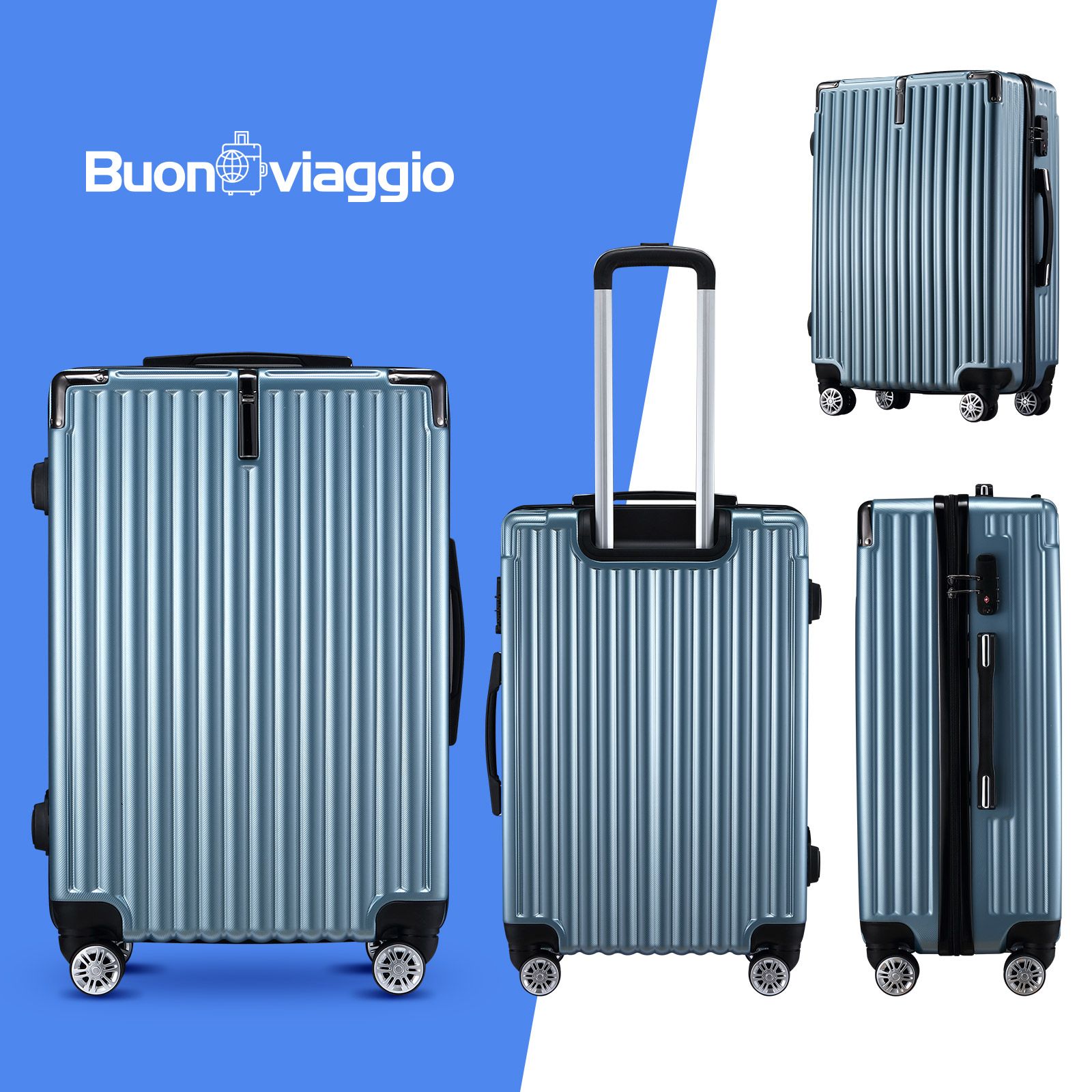 2 PCS Luggage Set Suitcases Carry On Spinner Traveller Bags Cabin Hard Shell Case Trolley Lightweight Travel Storage Rolling TSA Lock Ice Blue