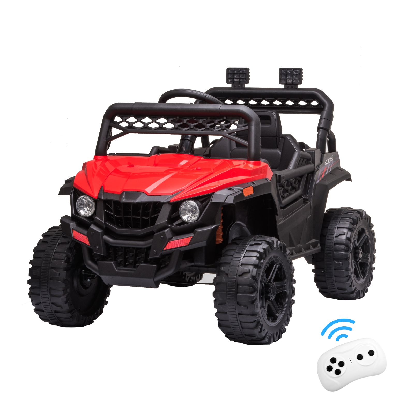 Kids Electric Car UTV Battery Remote Control Ride On Toy Vehicle Charging Off Road Racing Jeep 12V Red Lights Music Radio Rear Storage
