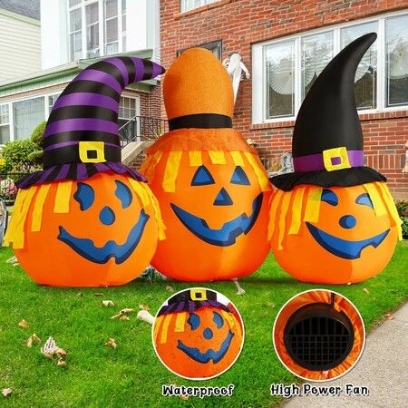 1.9m Halloween Inflatables Outdoor Pumpkin Combo with Wizard hat Blow Up Yard Decoration with LED Lights Built-in for Holiday Party Yard Garden