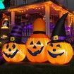 1.9m Halloween Inflatables Outdoor Pumpkin Combo with Wizard hat Blow Up Yard Decoration with LED Lights Built-in for Holiday Party Yard Garden